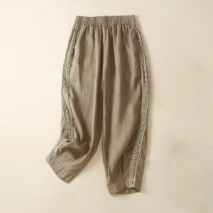 Buddha Stones Plain Lace Women's Harem Cotton Linen Pants With Pockets - Tan - US8-10，UK/AU12-14，EU40-42 (2XL) - image 1