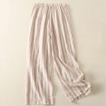 Buddha Stones Color Vertical Stripes Cotton Women's Wide Leg Pants With Pockets - image 2