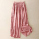 Buddha Stones Side Embroidery Design Cotton Women's 7-8 Length Wide Leg Pants With Pockets - Pink - US12，UK/AU16，EU44 (3XL) - image 17