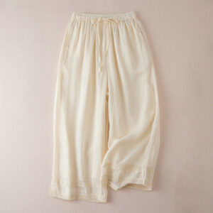 Buddha Stones Casual Lining Design Cotton Women's 7-8 Length Wide Leg Pants With Pockets - Cornsilk - US8-10，UK/AU12-14，EU40-42 (2XL) - image 1