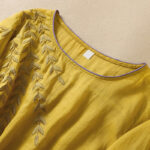 Buddha Stones Embroidery Leaves Women's Cotton Linen Half Sleeve T-shirt - image 5