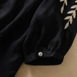 Buddha Stones Embroidery Leaves Women's Cotton Linen Half Sleeve T-shirt - image 27