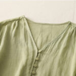 Buddha Stones Embroidery Button-down Women's Cotton Linen Shirt - image 3