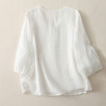 Buddha Stones Embroidery Button-down Women's Cotton Linen Shirt - image 10