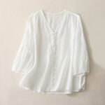 Buddha Stones Embroidery Button-down Women's Cotton Linen Shirt - White - US8-10，UK/AU12-14，EU40-42 (2XL) - image 7