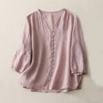 Buddha Stones Embroidery Button-down Women's Cotton Linen Shirt - Plum - US8-10，UK/AU12-14，EU40-42 (2XL) - image 17