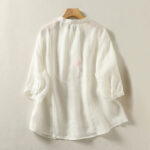 Buddha Stones Plain Single Breasted Women's Cotton Linen Shirt - image 5