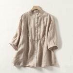 Buddha Stones Plain Single Breasted Women's Cotton Linen Shirt - Tan - US14，UK/AU18，EU46 (3XL) - image 16