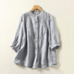 Buddha Stones Plain Single Breasted Women's Cotton Linen Shirt - LightSkyBlue - US14，UK/AU18，EU46 (3XL) - image 18