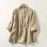 Buddha Stones Plain Single Breasted Women's Cotton Linen Shirt - image 26