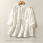 Buddha Stones Plain Single Breasted Women's Cotton Linen Shirt - image 4