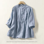 Buddha Stones Plain Single Breasted Women's Cotton Linen Shirt - image 2