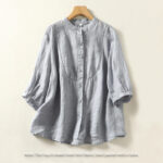 Buddha Stones Plain Single Breasted Women's Cotton Linen Shirt - image 19