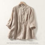 Buddha Stones Plain Single Breasted Women's Cotton Linen Shirt - image 17