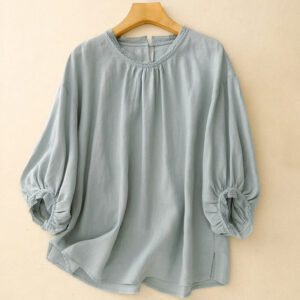 Buddha Stones Plain Lantern Sleeves Women's Cotton Shirt - LightBlue - US12，UK/AU16，EU44 (2XL) - image 1