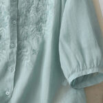 Buddha Stones Embroidery Flowers Single Breasted Women's Cotton Linen Shirt - image 24
