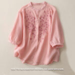 Buddha Stones Embroidery Flowers Single Breasted Women's Cotton Linen Shirt - image 28