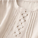 Buddha Stones Embroidery Crew Neck Pleats Women's Cotton Linen Half Sleeve T-shirt - image 10