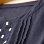 Buddha Stones Embroidery Crew Neck Pleats Women's Cotton Linen Half Sleeve T-shirt - image 15