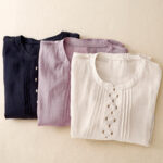 Buddha Stones Embroidery Crew Neck Pleats Women's Cotton Linen Half Sleeve T-shirt - image 26