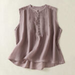 Buddha Stones Casual Sleeveless Pleated Design Women's Cotton Linen Half Sleeve Shirt - Thistle - US14，UK/AU18，EU46 (2XL) - image 1