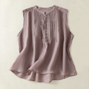 Buddha Stones Casual Sleeveless Pleated Design Women's Cotton Linen Half Sleeve Shirt - Thistle - US14，UK/AU18，EU46 (2XL) - image 1