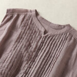 Buddha Stones Casual Sleeveless Pleated Design Women's Cotton Linen Half Sleeve Shirt - image 4