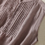Buddha Stones Casual Sleeveless Pleated Design Women's Cotton Linen Half Sleeve Shirt - image 9
