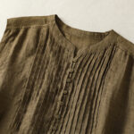 Buddha Stones Casual Sleeveless Pleated Design Women's Cotton Linen Half Sleeve Shirt - image 16