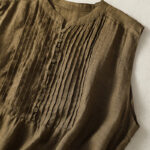 Buddha Stones Casual Sleeveless Pleated Design Women's Cotton Linen Half Sleeve Shirt - image 17
