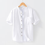 Buddha Stones Vintage Simple Buttons Design Men's Short Sleeve Cotton Linen Shirt With Pocket - White - US/UK/AU42，EU52 (3XL) - image 7