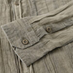Buddha Stones Retro Pleats Buttons Men's Long Sleeve Ramie Linen Shirt With Pockets - image 7