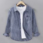 Buddha Stones Retro Pleats Buttons Men's Long Sleeve Ramie Linen Shirt With Pockets - SteelBlue - US/UK/AU42，EU52 (3XL) - image 17