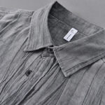 Buddha Stones Retro Pleats Buttons Men's Long Sleeve Ramie Linen Shirt With Pockets - image 2