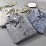 Buddha Stones Retro Pleats Buttons Men's Long Sleeve Ramie Linen Shirt With Pockets - image 22