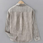 Buddha Stones Retro Pleats Buttons Men's Long Sleeve Ramie Linen Shirt With Pockets - image 10