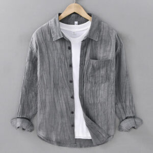 Buddha Stones Retro Pleats Buttons Men's Long Sleeve Ramie Linen Shirt With Pockets - LightSlateGray - US/UK/AU42，EU52 (3XL) - image 1