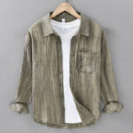 Buddha Stones Retro Pleats Buttons Men's Long Sleeve Ramie Linen Shirt With Pockets - YellowGreen - US/UK/AU42，EU52 (3XL) - image 5