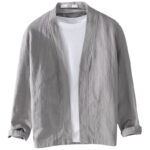 Buddha Stones Casual Pure Color Stand Collar Men's Long Sleeve Cotton Linen Shirt With Pockets - image 18