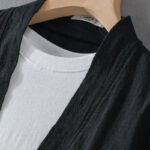 Buddha Stones Casual Pure Color Stand Collar Men's Long Sleeve Cotton Linen Shirt With Pockets - image 21