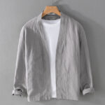 Buddha Stones Casual Pure Color Stand Collar Men's Long Sleeve Cotton Linen Shirt With Pockets - Silver - US/UK/AU42，EU52 (3XL) - image 8