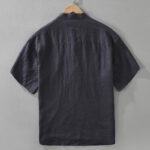 Buddha Stones Summer Half Buttons Design Lapel Men's Short Sleeve Linen Shirt With Pocket - image 4