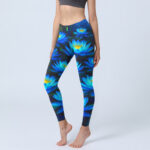 Buddha Stones Deep Blue Water Lily Lotus Print Gym Leggings Women's Yoga Pants - DarkBlue - US18，UK/AU22，EU50 (4XL) - image 1