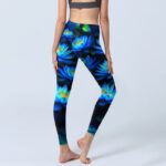Buddha Stones Deep Blue Water Lily Lotus Print Gym Leggings Women's Yoga Pants - image 5