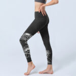 Buddha Stones White Sketch Lotus Flowers Leaves Print Gym Leggings Women's Yoga Pants - image 3