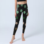 Buddha Stones Green Pink Five-petal Flowers Print Gym Leggings Women's Yoga Pants - image 6