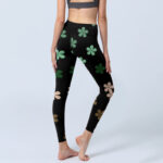 Buddha Stones Green Pink Five-petal Flowers Print Gym Leggings Women's Yoga Pants - image 5