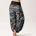 Buddha Stones Rough Waves Pattern Women's Elastic Waist Harem Pants - image 2