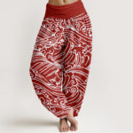 Buddha Stones Rough Waves Pattern Women's Elastic Waist Harem Pants - Crimson - US22，UK/AU26，EU54 (6XL) - image 5