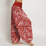 Buddha Stones Rough Waves Pattern Women's Elastic Waist Harem Pants - image 7